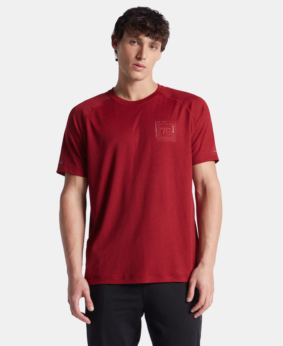Lightweight Microfiber Round Neck Half Sleeve Printed T-Shirt with Breathable Mesh - Sundried Tomato