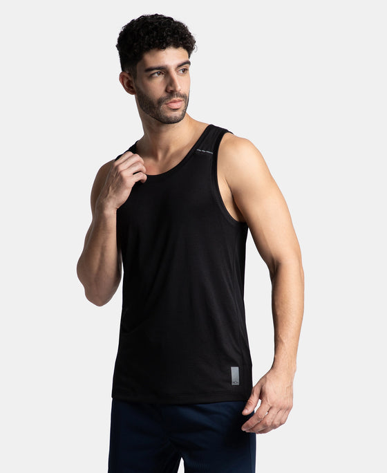 Lightweight Microfiber Solid Tank Top with Breathable Mesh - Black