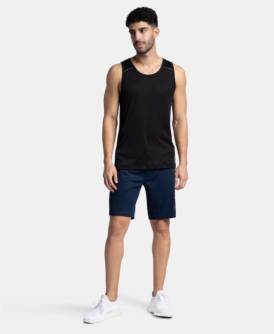 Lightweight Microfiber Solid Tank Top with Breathable Mesh - Black