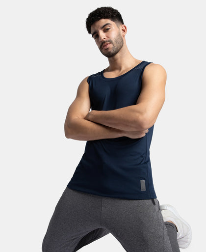 Lightweight Microfiber Solid Tank Top with Breathable Mesh - Navy