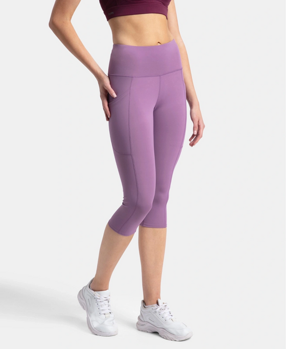 Microfiber Elastane Stretch Slim Fit Capri with Back Waistband Pocket - Chinese Violet