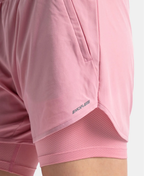 Microfiber Elastane Stretch Double Layered Woven Fabric Regular Fit Shorts with Zipper Pockets - Rose