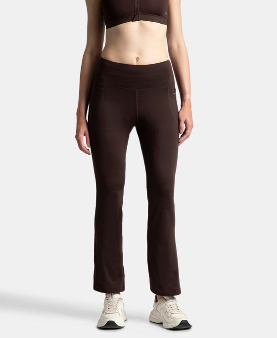 Microfiber Elastane Stretch Regular Fit Flared Pants with StayFresh Treatment - Coffee