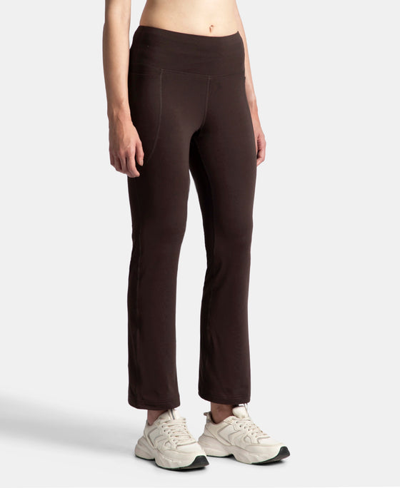 Microfiber Elastane Stretch Regular Fit Flared Pants with StayFresh Treatment - Coffee