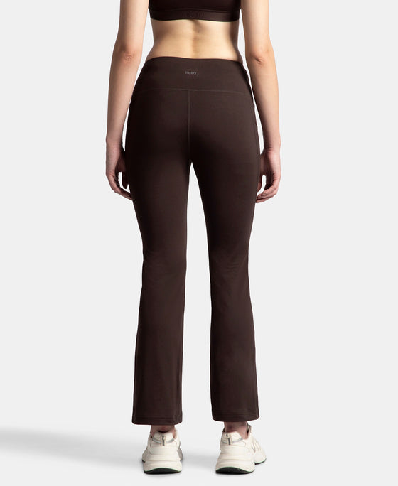 Microfiber Elastane Stretch Regular Fit Flared Pants with StayFresh Treatment - Coffee