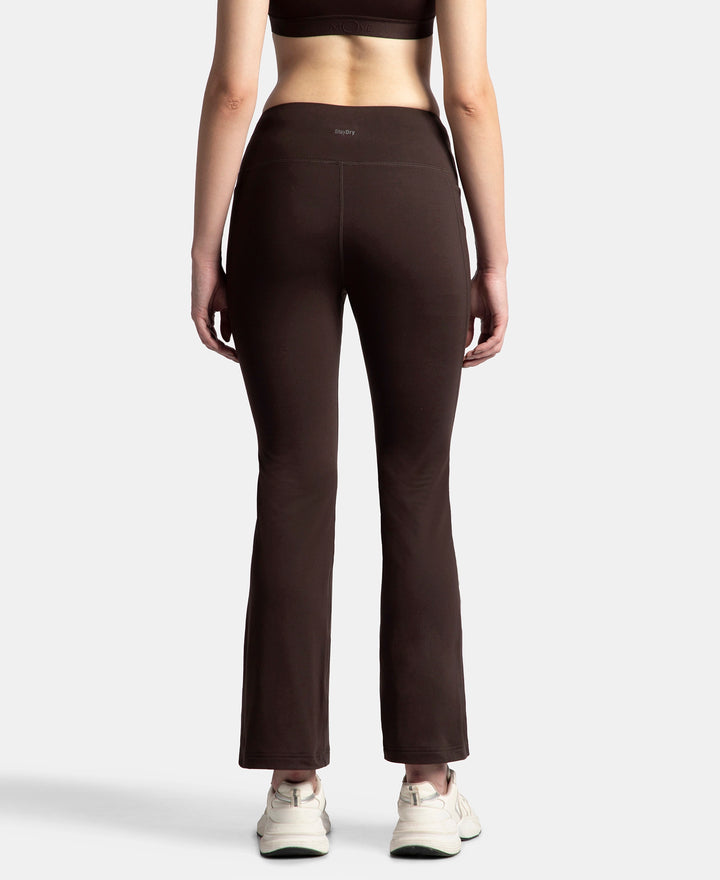 Microfiber Elastane Stretch Regular Fit Flared Pants with StayFresh Treatment - Coffee