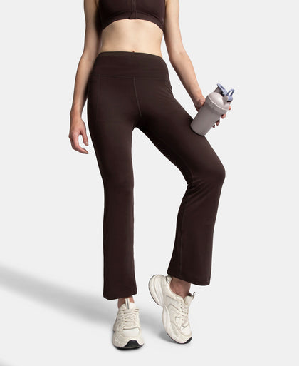 Microfiber Elastane Stretch Regular Fit Flared Pants with StayFresh Treatment - Coffee