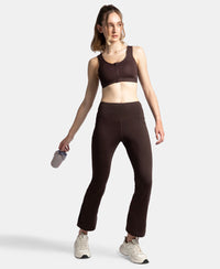 Microfiber Elastane Stretch Regular Fit Flared Pants with StayFresh Treatment - Coffee