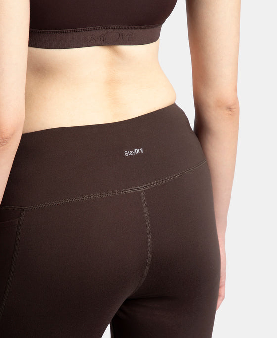 Microfiber Elastane Stretch Regular Fit Flared Pants with StayFresh Treatment - Coffee