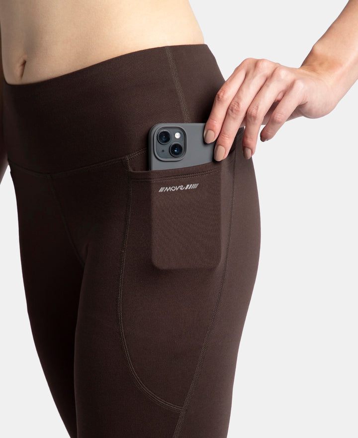 Microfiber Elastane Stretch Regular Fit Flared Pants with StayFresh Treatment - Coffee