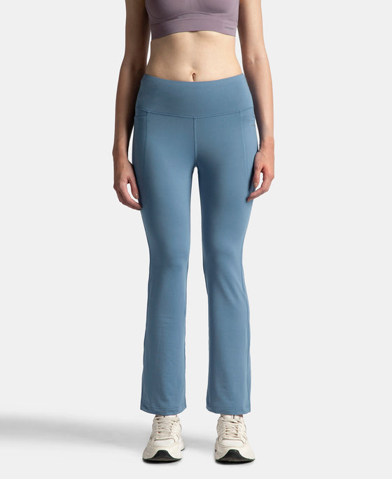 Microfiber Elastane Stretch Regular Fit Flared Pants with StayFresh Treatment - Frost