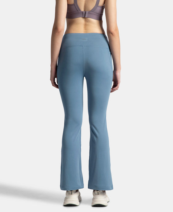 Microfiber Elastane Stretch Regular Fit Flared Pants with StayFresh Treatment - Frost