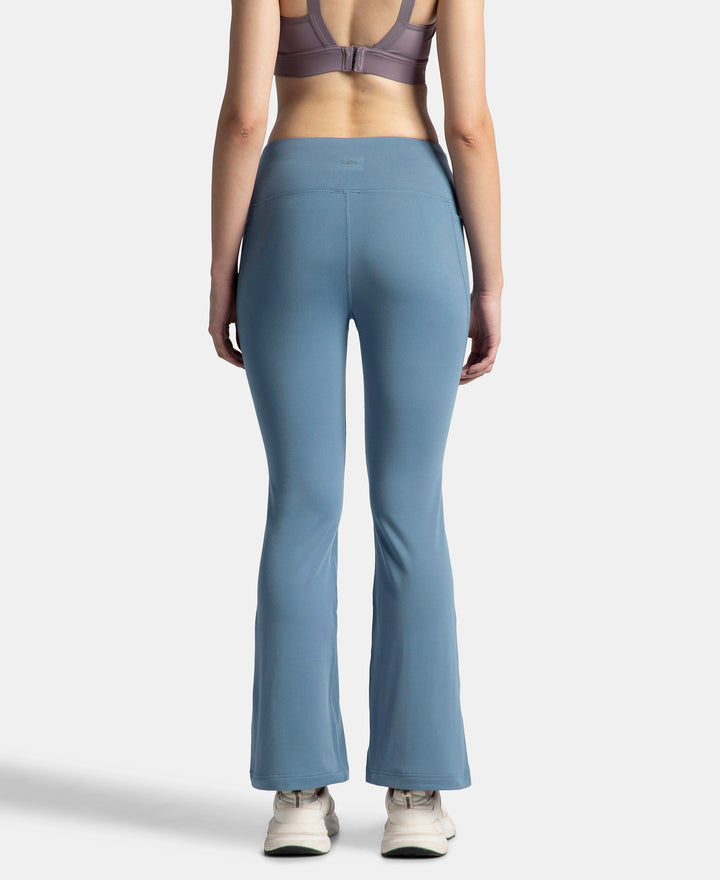 Microfiber Elastane Stretch Regular Fit Flared Pants with StayFresh Treatment - Frost