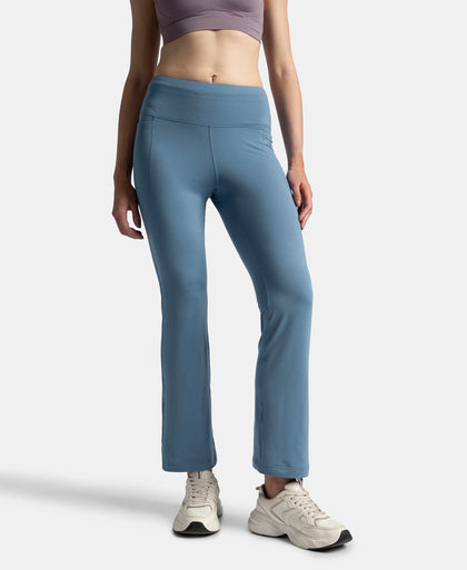 Microfiber Elastane Stretch Regular Fit Flared Pants with StayFresh Treatment - Frost