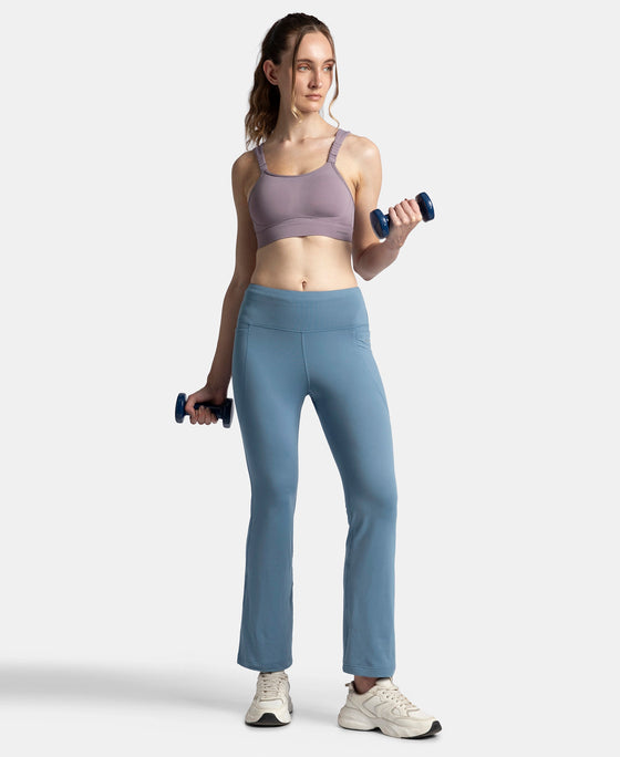 Microfiber Elastane Stretch Regular Fit Flared Pants with StayFresh Treatment - Frost
