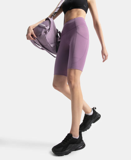 Microfiber Elastane Stretch Slim Fit Shorts with Side Pockets - Chinese Violet