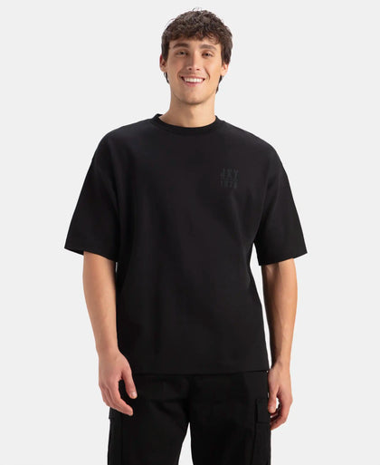Super Combed Cotton Rich Graphic Printed Oversized T-Shirt - Deep Black