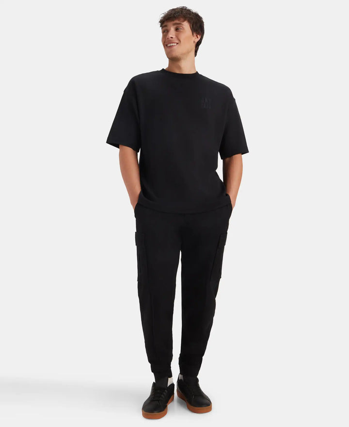 Super Combed Cotton Rich Graphic Printed Oversized T-Shirt - Deep Black