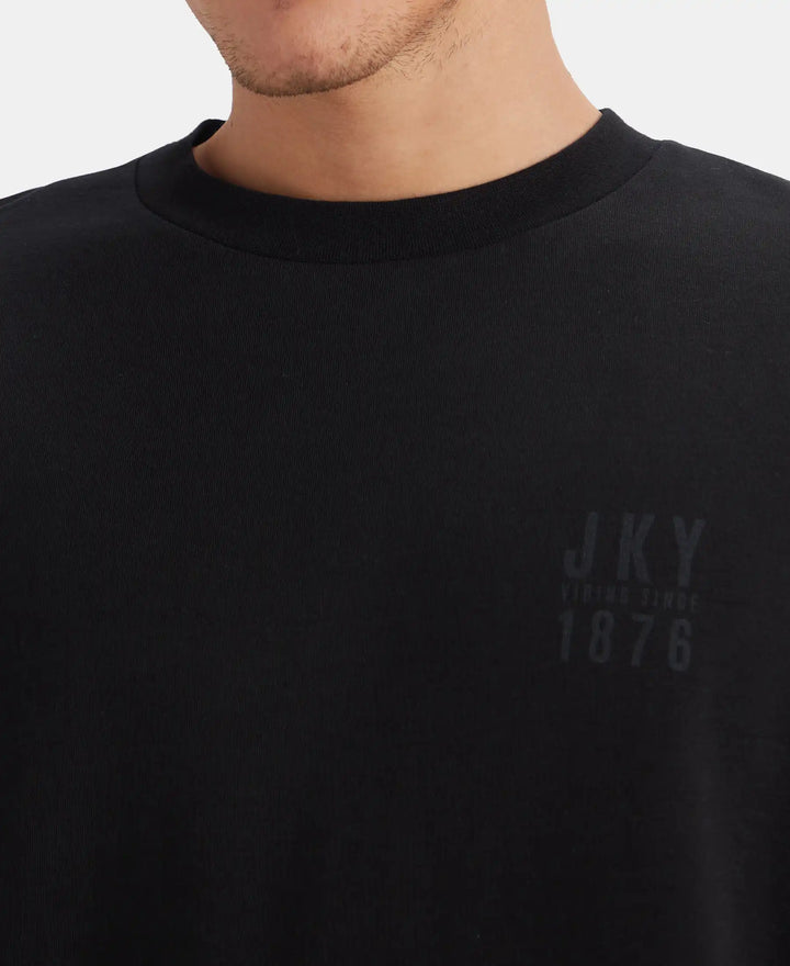 Super Combed Cotton Rich Graphic Printed Oversized T-Shirt - Deep Black