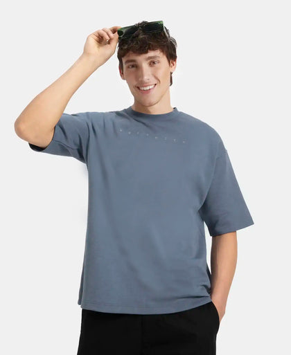 Super Combed Cotton Rich Graphic Printed Oversized T-Shirt - Blue