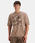 Super Combed Cotton Rich Graphic Printed Oversized T-Shirt - Taupe Grey