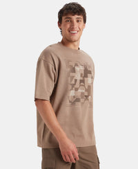 Super Combed Cotton Rich Graphic Printed Oversized T-Shirt - Taupe Grey