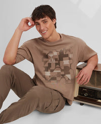 Super Combed Cotton Rich Graphic Printed Oversized T-Shirt - Taupe Grey