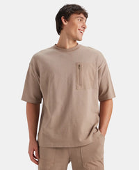 Super Combed Cotton Oversized T-Shirt with Zipper Pocket - Taupe Grey