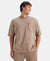 Super Combed Cotton Oversized T-Shirt with Zipper Pocket - Taupe Grey