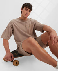 Super Combed Cotton Oversized T-Shirt with Zipper Pocket - Taupe Grey