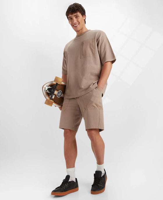 Super Combed Cotton Oversized T-Shirt with Zipper Pocket - Taupe Grey