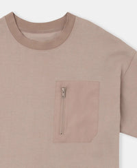 Super Combed Cotton Oversized T-Shirt with Zipper Pocket - Taupe Grey