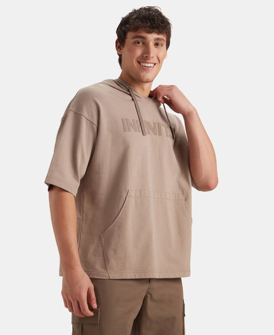 Super Combed Cotton French Terry Oversized Hoodie T-Shirt - Taupe Grey