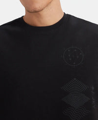 Super Combed Cotton Rich Graphic Print Oversized Tank Top - Deep Black