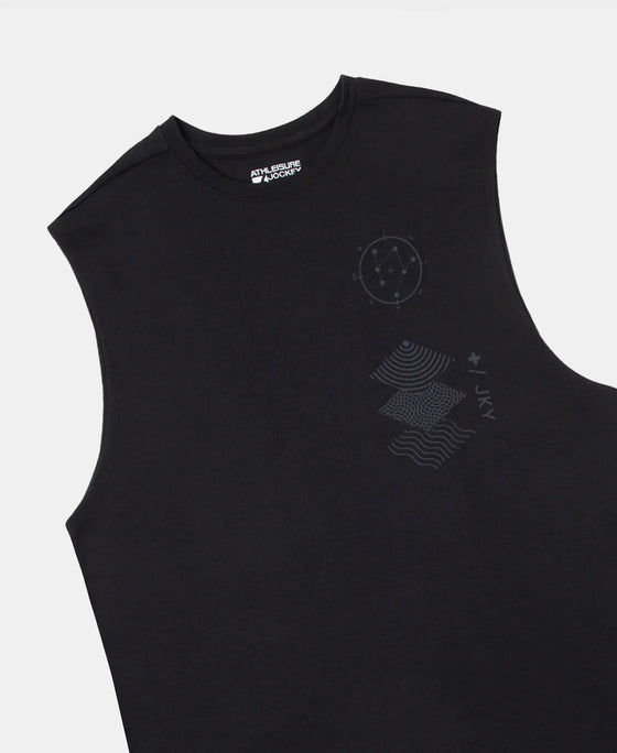 Super Combed Cotton Rich Graphic Print Oversized Tank Top - Deep Black