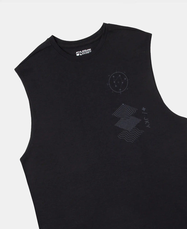 Super Combed Cotton Rich Graphic Print Oversized Tank Top - Deep Black