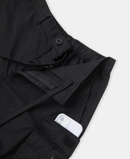 Super Combed Cotton Woven Straight Fit Cargo Shorts with Seven Pockets - Black