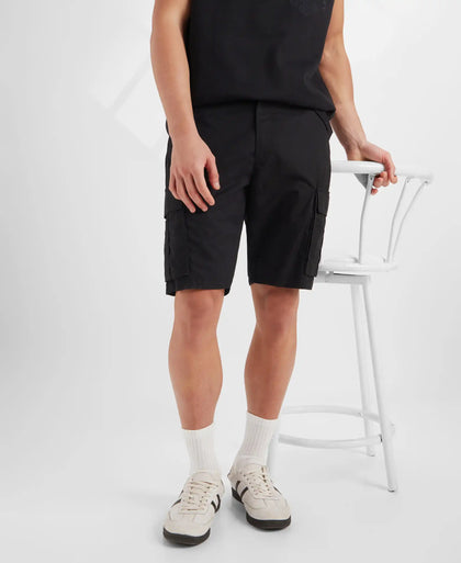 Super Combed Cotton Woven Straight Fit Cargo Shorts with Seven Pockets - Black