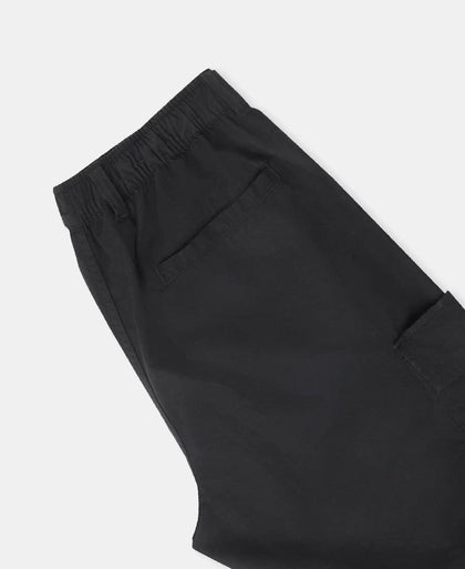 Super Combed Cotton Woven Straight Fit Cargo Shorts with Seven Pockets - Black