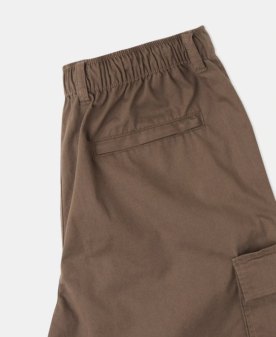 Super Combed Cotton Woven Straight Fit Cargo Shorts with Seven Pockets - Dark Khaki
