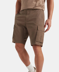 Super Combed Cotton Woven Straight Fit Cargo Shorts with Seven Pockets - Dark Khaki