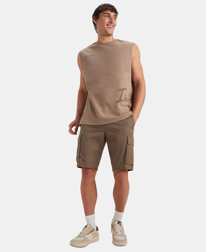 Super Combed Cotton Woven Straight Fit Cargo Shorts with Seven Pockets - Dark Khaki
