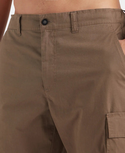 Super Combed Cotton Woven Straight Fit Cargo Shorts with Seven Pockets - Dark Khaki