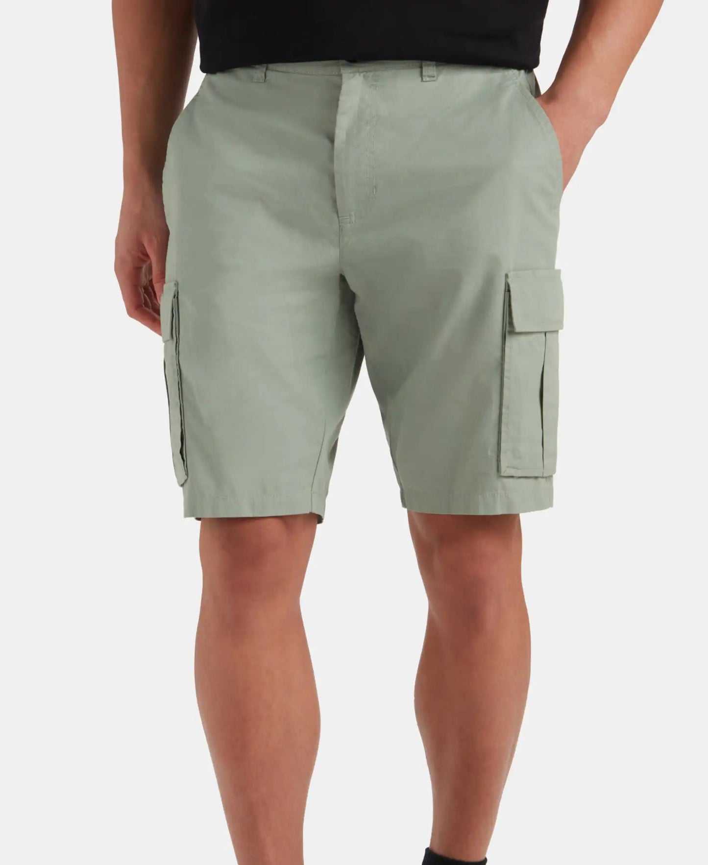 Super Combed Cotton Woven Straight Fit Cargo Shorts with Seven Pockets - Iceberg Green