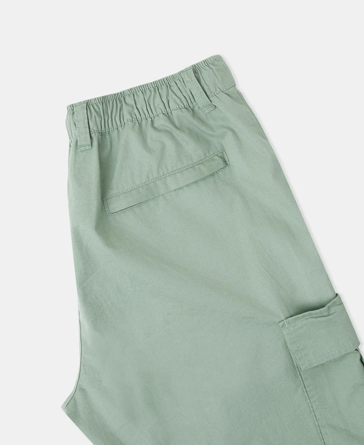 Super Combed Cotton Woven Straight Fit Cargo Shorts with Seven Pockets - Iceberg Green