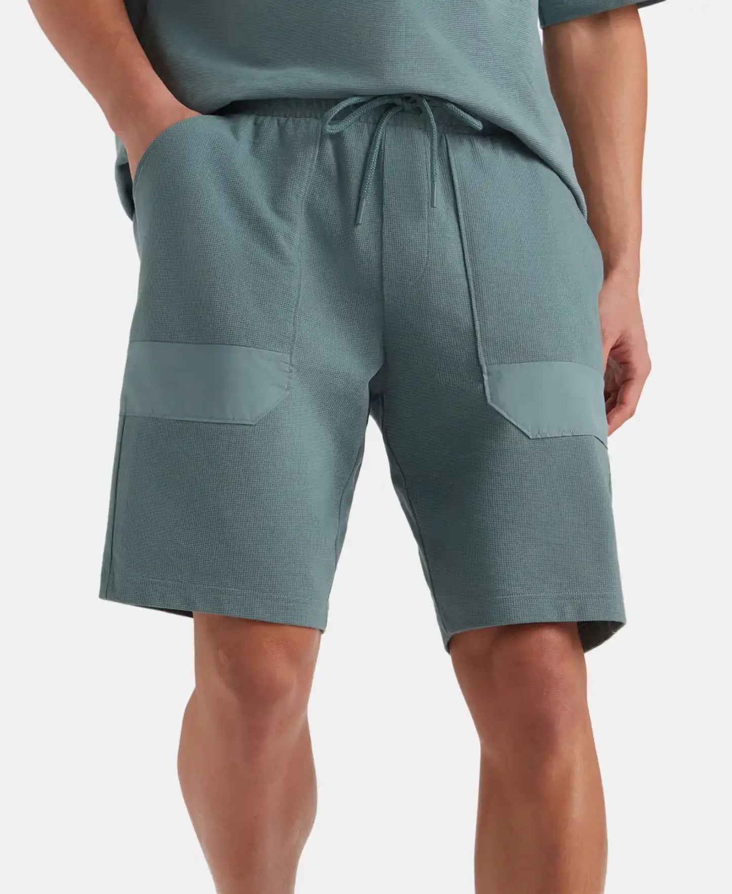 Super Combed Cotton Textured Knit Shorts with Side Pockets - Blue