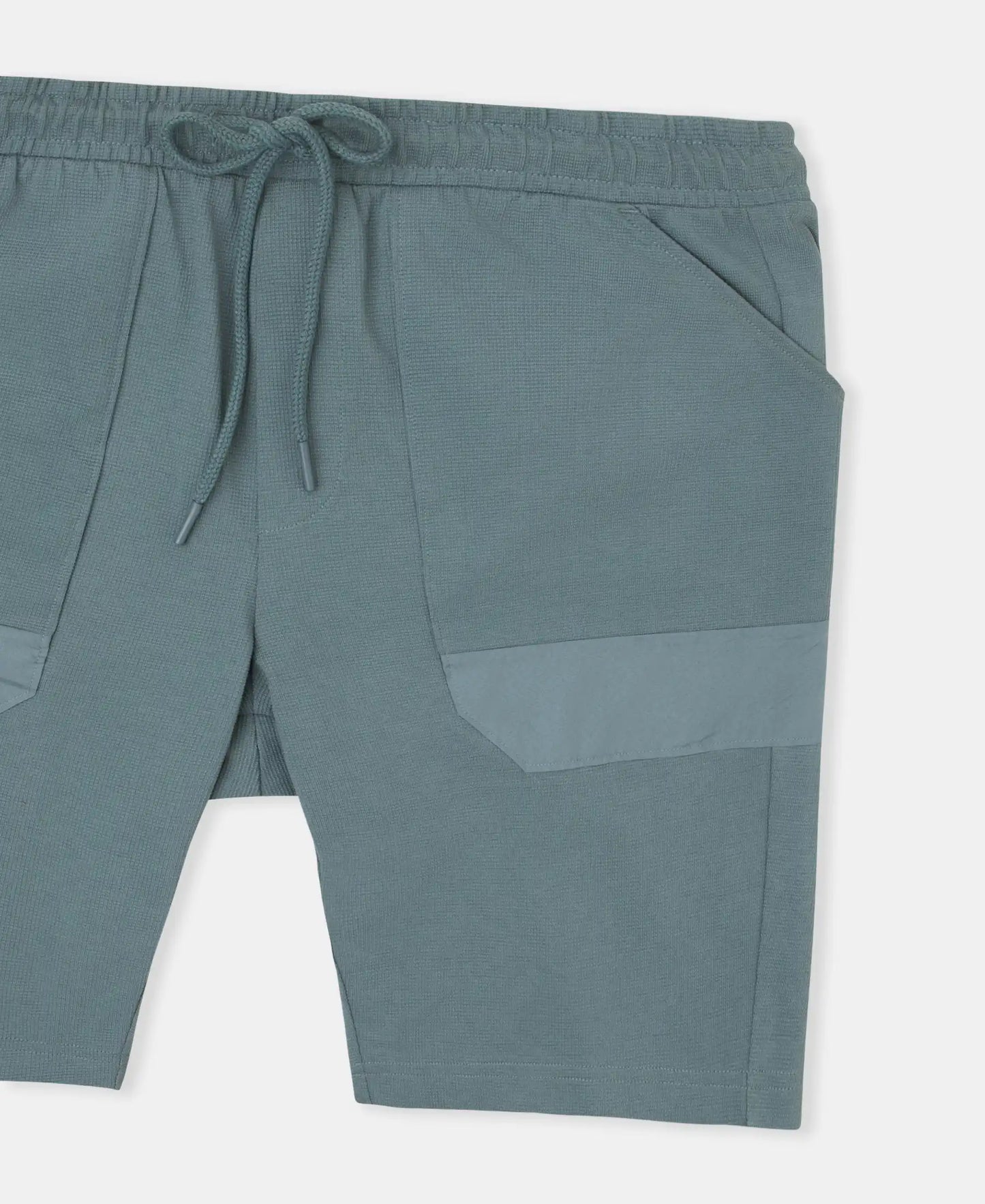 Super Combed Cotton Textured Knit Shorts with Side Pockets - Blue