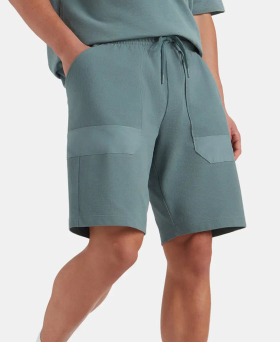 Super Combed Cotton Textured Knit Shorts with Side Pockets - Blue