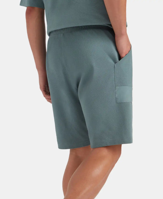 Super Combed Cotton Textured Knit Shorts with Side Pockets - Blue