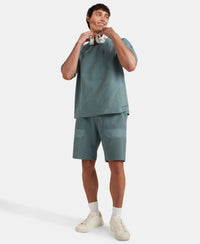 Super Combed Cotton Textured Knit Shorts with Side Pockets - Blue